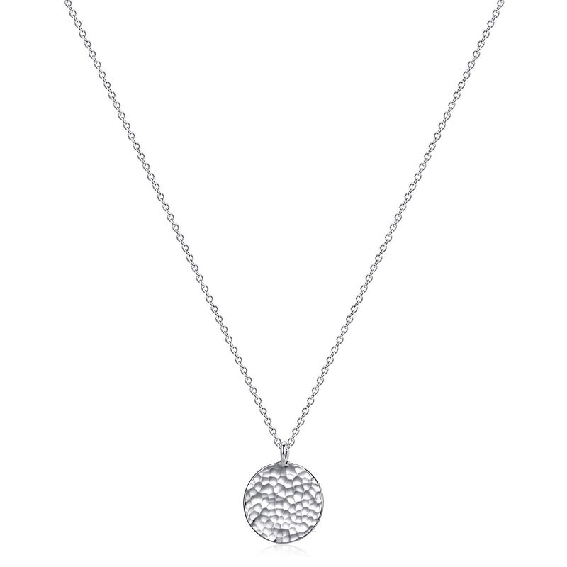 Fettero Pendant Necklace Sliver Hammered Coin Pendant Platinum Plated Dainty Simple Jewelry for Women - Image 1